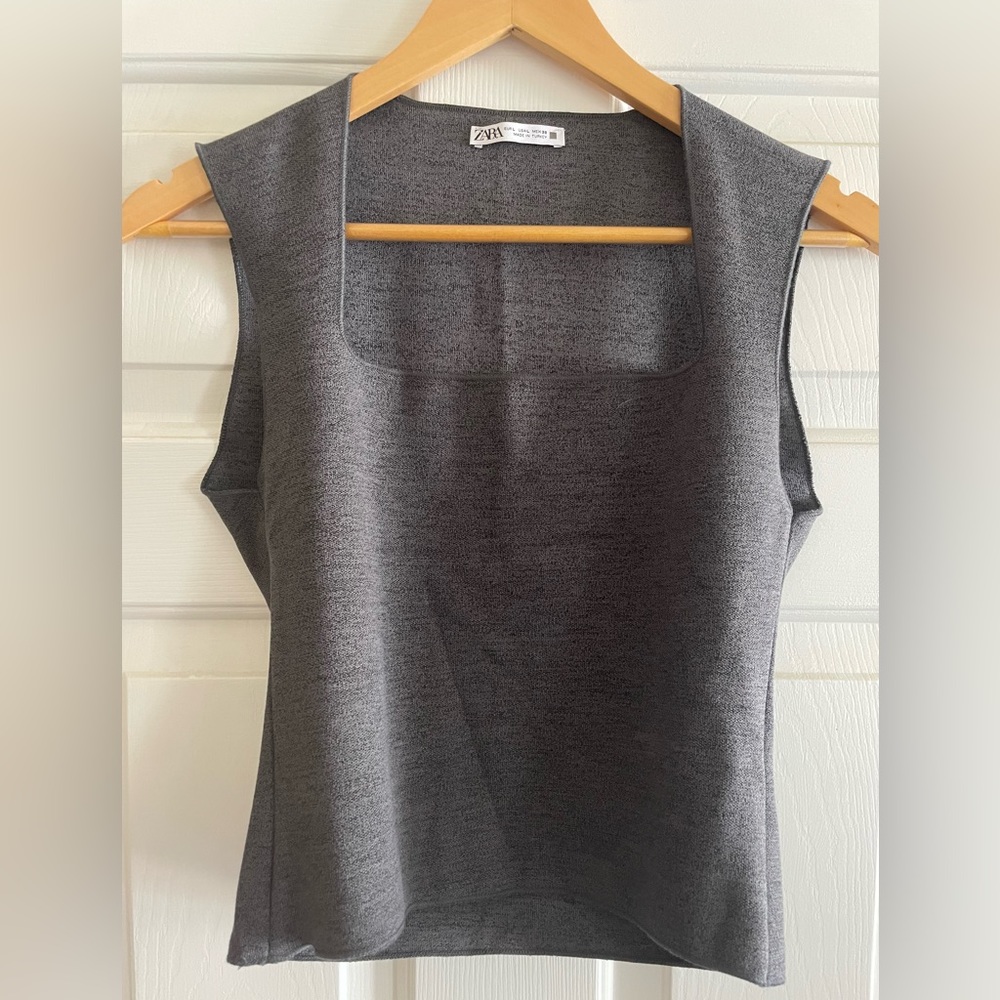 Zara Stretch Knit Top with Square Neck Size Large